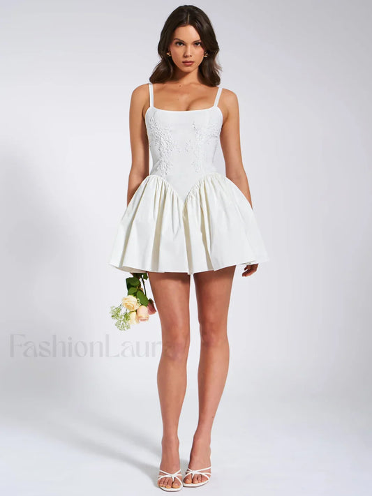 Kadi White Cotton Drop Graceful Waist Corset Mini Dress