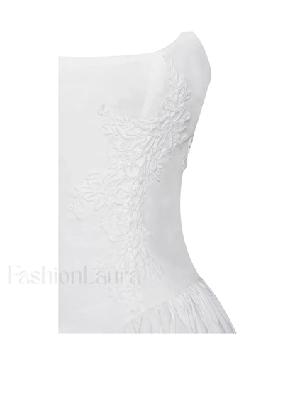 Kadi White Cotton Drop Graceful Waist Corset Mini Dress