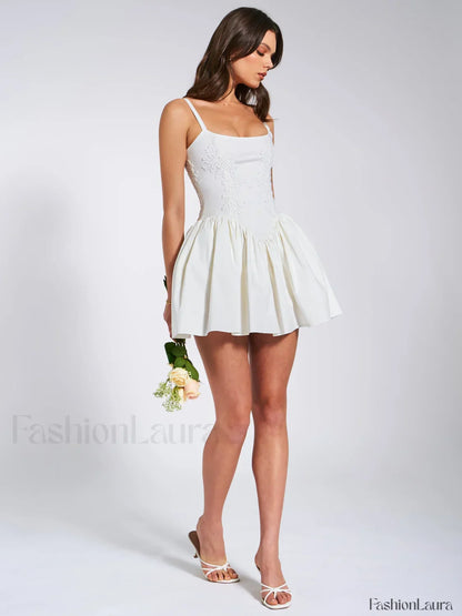Kadi White Cotton Drop Graceful Waist Corset Mini Dress