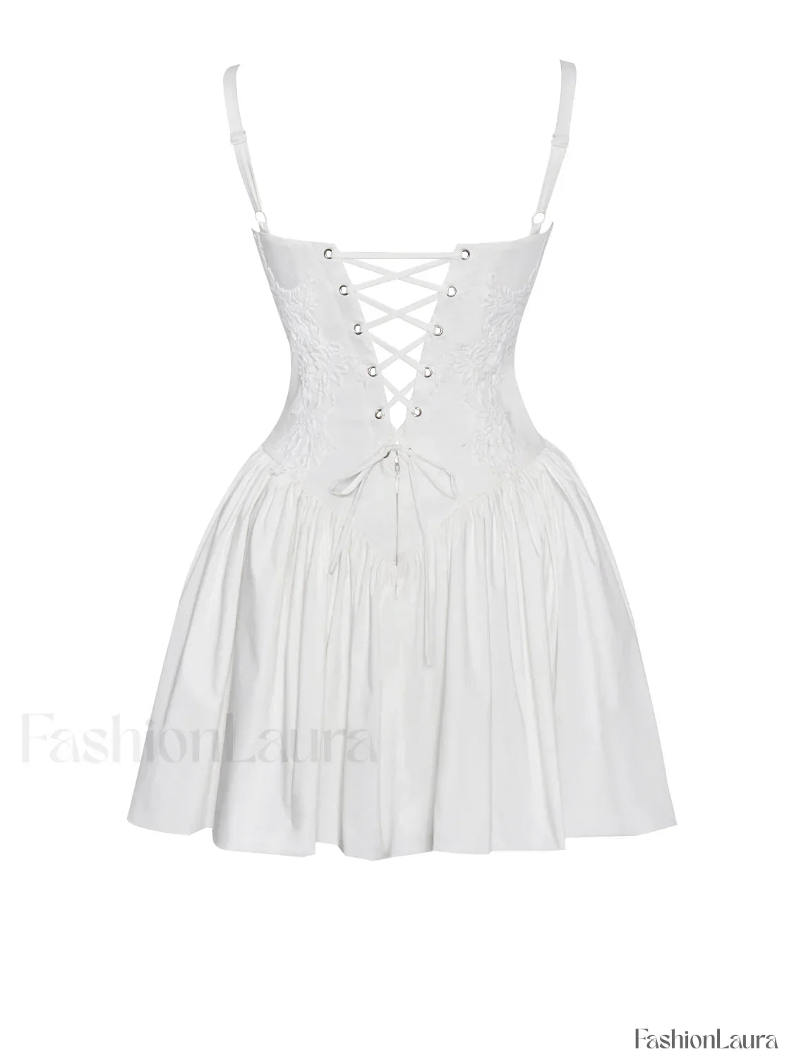 Kadi White Cotton Drop Graceful Waist Corset Mini Dress