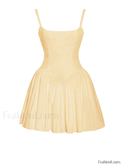 Kadi Yellow Cotton Drop Graceful Waist Corset Mini Dress