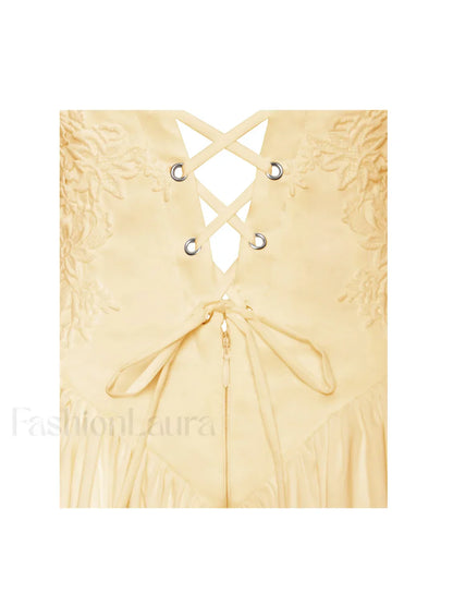 Kadi Yellow Cotton Drop Graceful Waist Corset Mini Dress