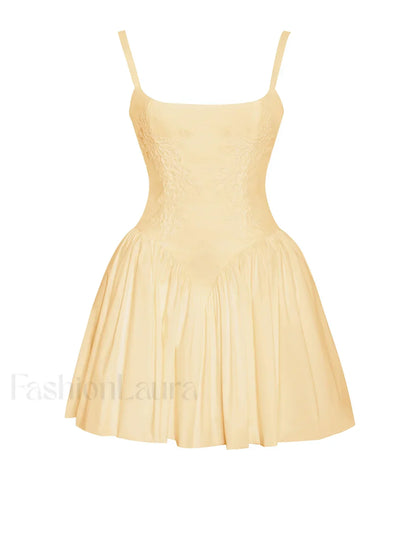 Kadi Yellow Cotton Drop Graceful Waist Corset Mini Dress