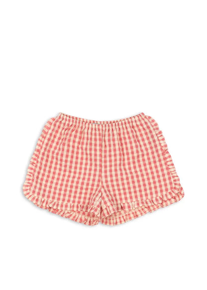 Kim Frill Shorts in Flamingo Plum Check