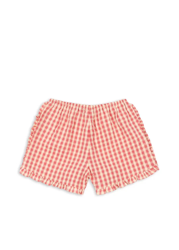 Kim Frill Shorts in Flamingo Plum Check