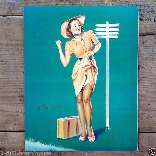 KNEEDING A LIFT Elvgrin Pinup Art Lithograph Print 1940s