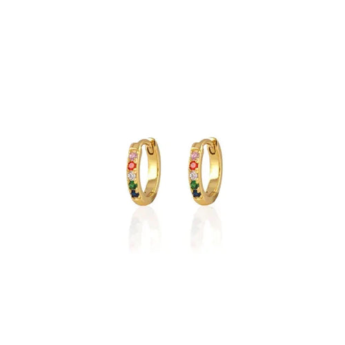 Kris Nations – Rainbow Crystal Huggie Hoop Earrings in 18k Gold Vermeil