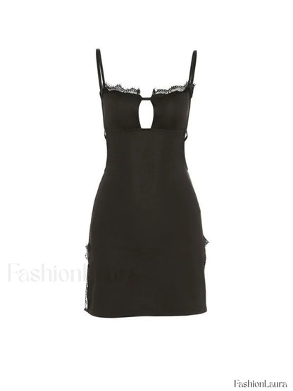 Lace Trim Split Open Back Mini Dress
