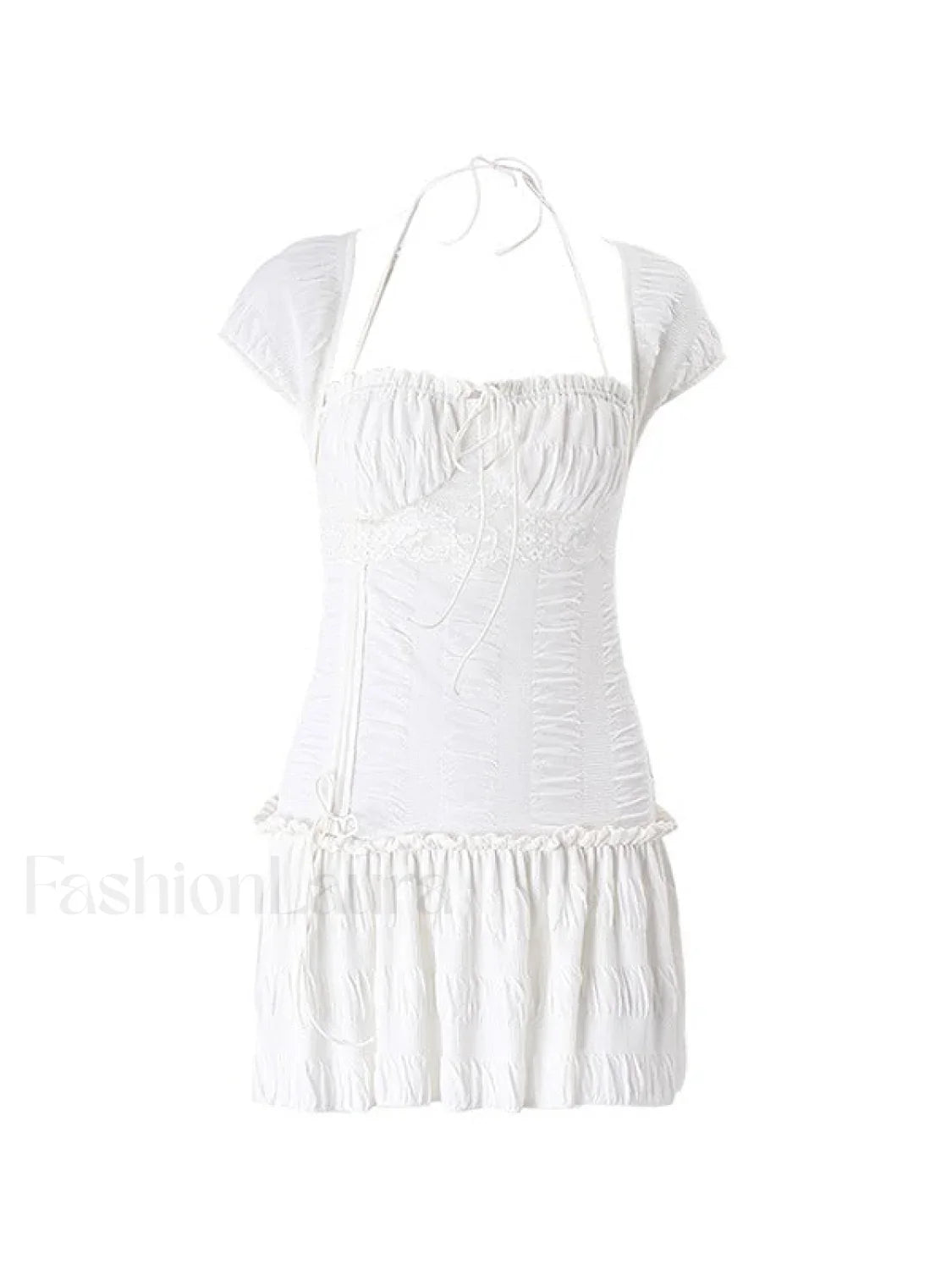 Lace Up Ruffle Halter Mini Dress