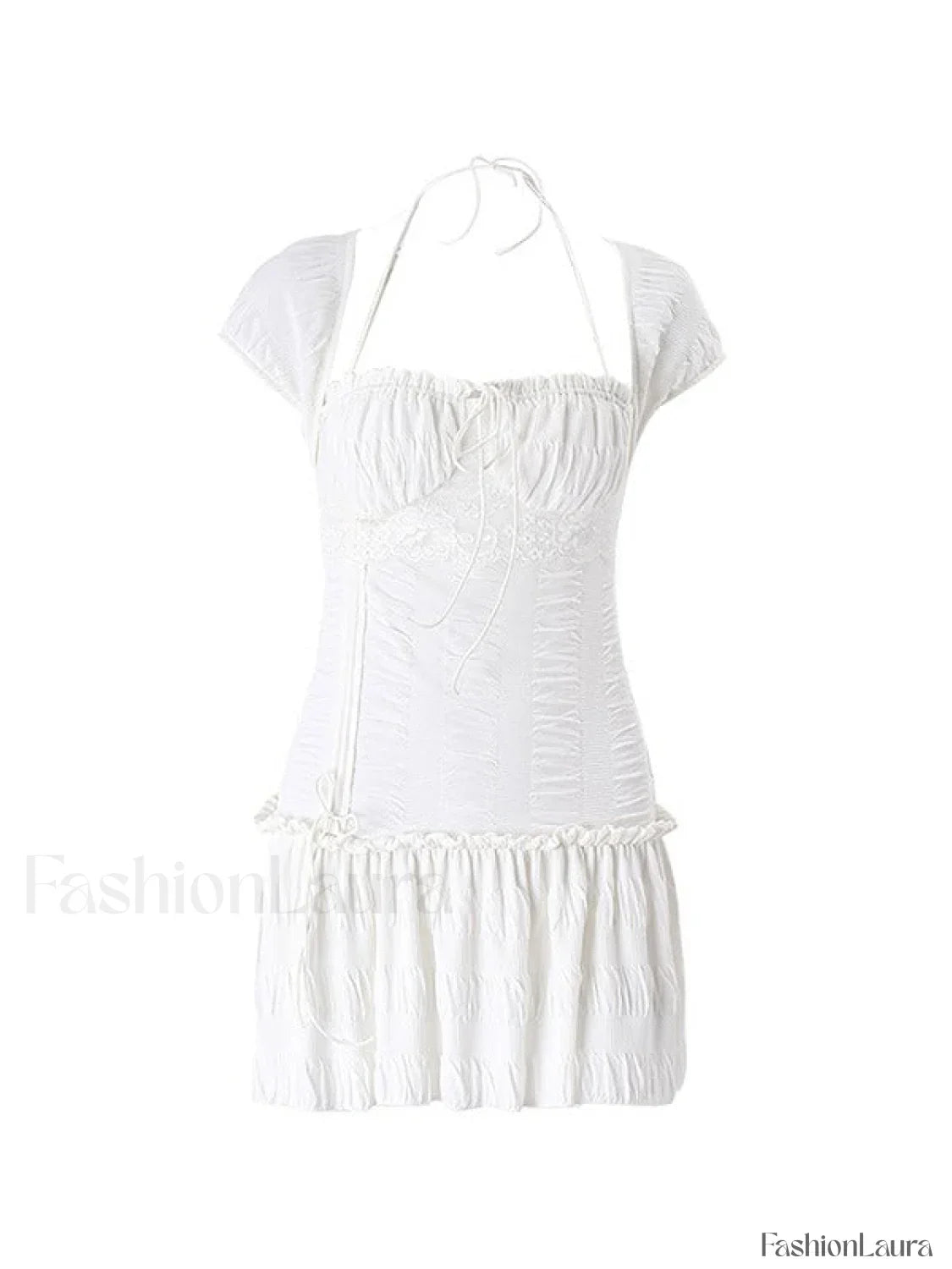 Lace Up Ruffle Halter Mini Dress