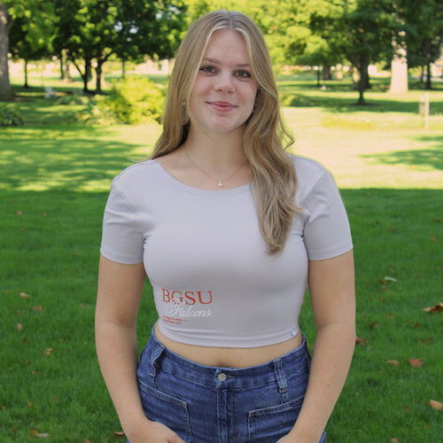 Ladies Champion BGSU Falcons Soft Touch Twist Back SS Crop