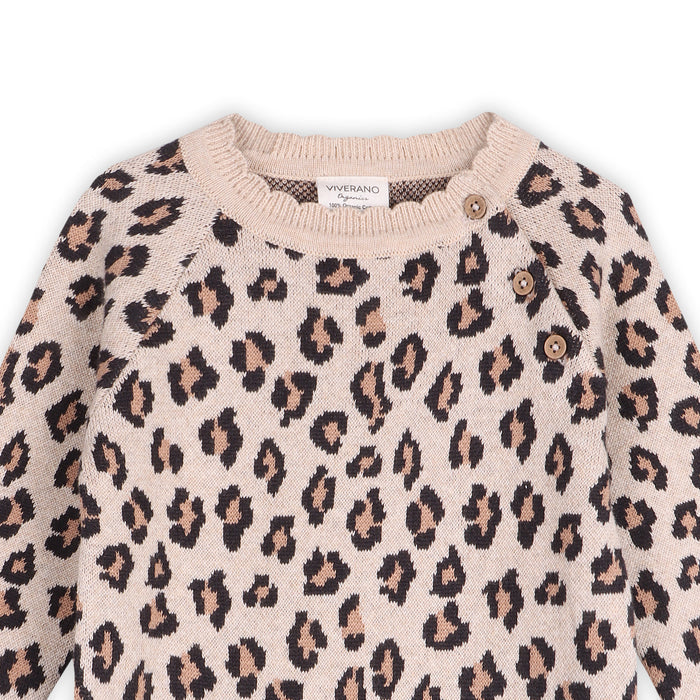 Leopard Jacquard Knit Baby Jumpsuit (Organic Cotton)