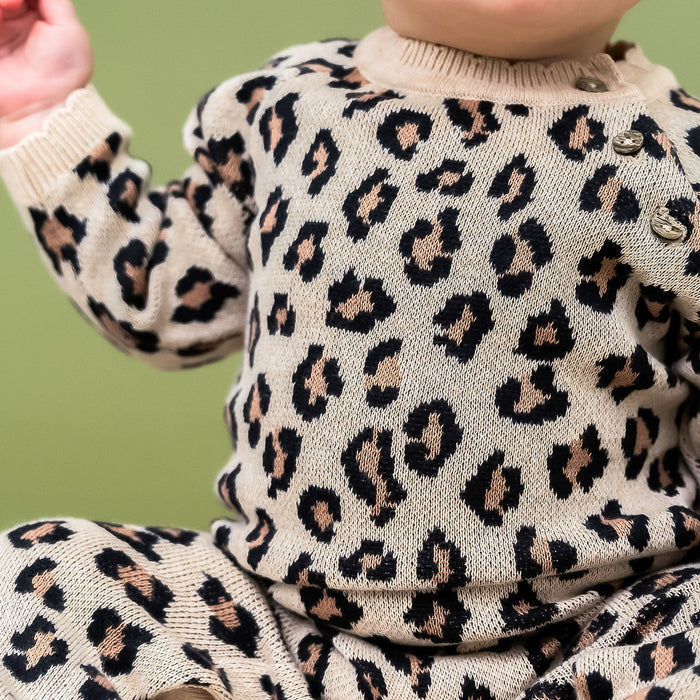 Leopard Jacquard Knit Baby Jumpsuit (Organic Cotton)