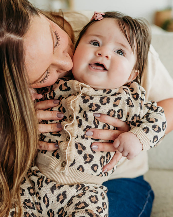 Leopard Jacquard Sweater Knit Baby Cardigan (Organic Cotton)