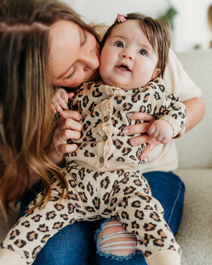 Leopard Jacquard Sweater Knit Baby Cardigan (Organic Cotton)