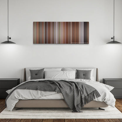 Liar Liar color palette canvas above a bed, between two black pendant lamps