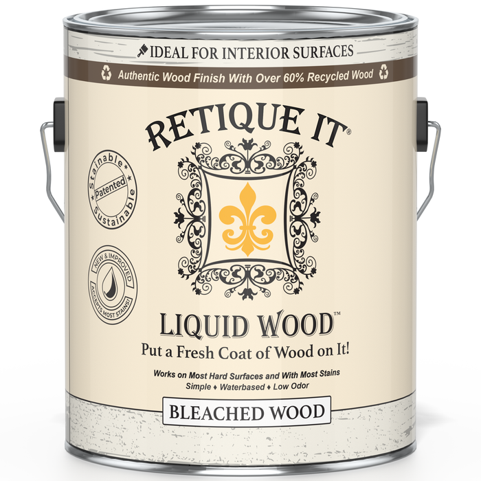 Liquid Wood Bleached interior paint by Retique It shown on a wall, highlighting the smooth, bleached wood finish for interior decor.