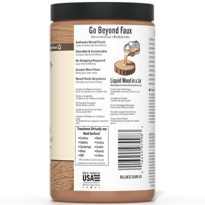 Retique It Liquid Wood 32oz Dark interior paint applied to wood surface, showcasing rich dark finish and smooth texture.