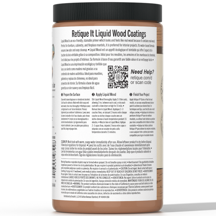 Retique It Liquid Wood interior paint in 32oz dark finish, showing the dark-colored liquid wood product in a container.