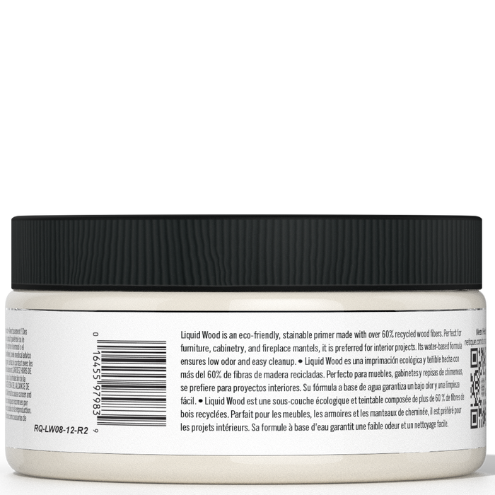 Retique It Liquid Wood 8oz bleached interior paint jar showing the clear label and sealed lid on a plain background.