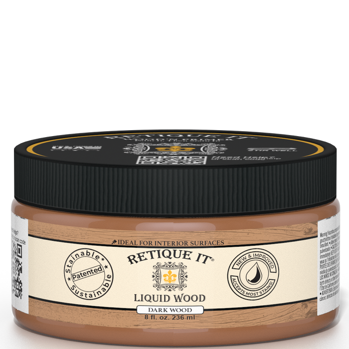 Retique It Liquid Wood 8oz Dark interior paint in a jar, showing the dark stained wood finish and smooth surface.