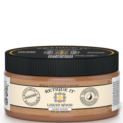 Retique It Liquid Wood 8oz Dark interior paint in a jar, showing the dark stained wood finish and smooth surface.