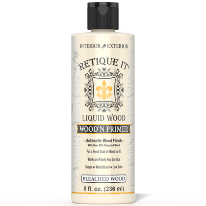 Liquid Wood Wood'n Primer by Retique It in bleached wood color, 8 fl oz, for priming surfaces with a smooth, even finish.