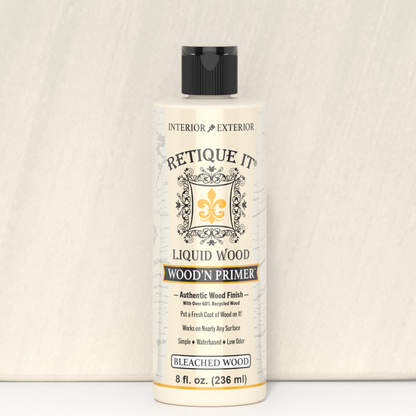 Swatch of Liquid Wood Wood'n Primer in Bleached Wood by Retique It, showing a smooth, light-colored primer for wood surfaces.