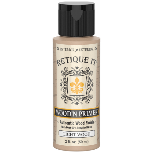 Front view of Retique It Wood'n Primer Light Wood 2-ounce sample bottle with a black cap.