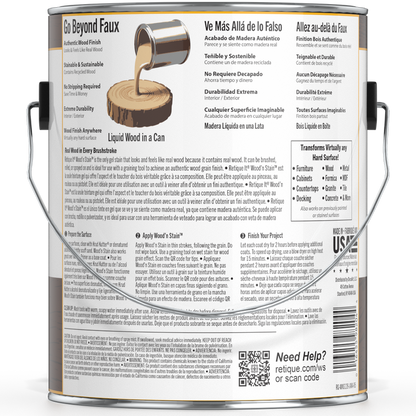 Retique It Liquid Wood Wood'n Stain in Java, 128 oz, showcasing the rich wood stain color and packaging.