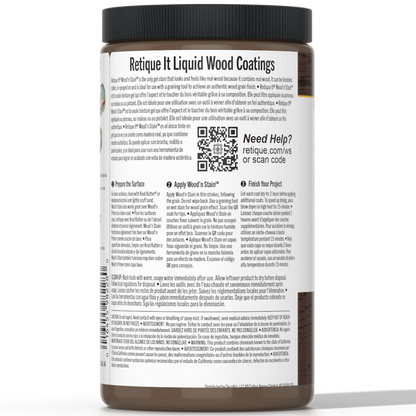 Retique It Liquid Wood Wood'n Stain in Black Walnut, 32 oz bottle, showing rich dark stain on wood surface