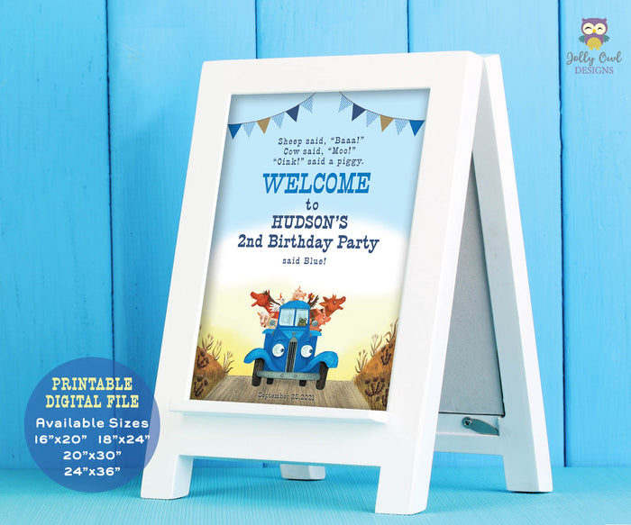 Little Blue Truck Birthday Party Personalized Welcome Sign - Jolly Owl Designs