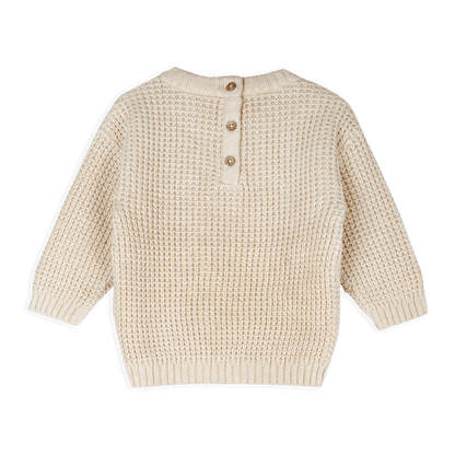 Viverano Organics baby top in beige with button back and textured knit organic cotton wear