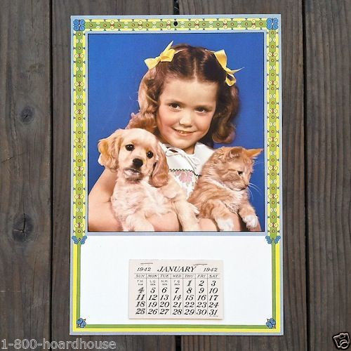 LITTLE GIRL DOG and CAT Grocery Store Promo Calendar 1942