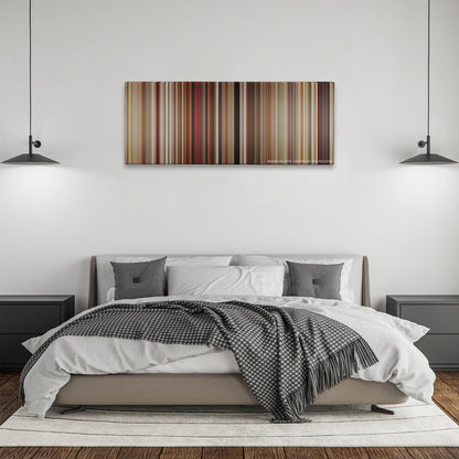 Love, Simon color palette canvas above a bed, between two black pendant lamps