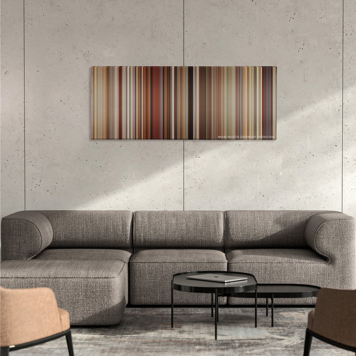 Love, Simon color palette canvas on a concrete wall above a gray sectional sofa