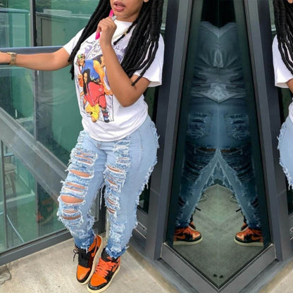 Women Casual Ripped Tight High Waist Stretch Jeans