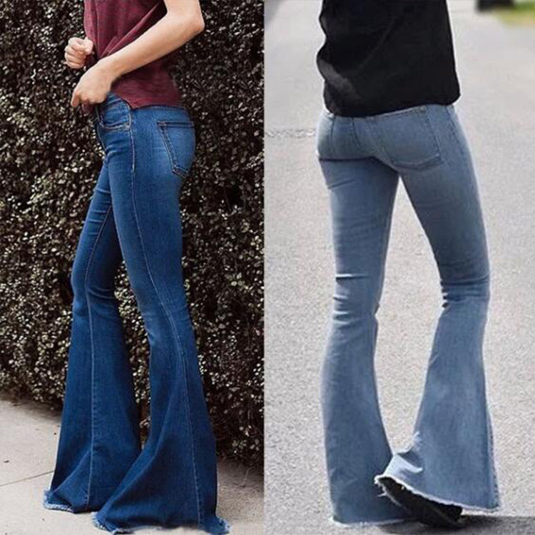 Women Denim High Waist Casual Slim Fit Flared Jeans