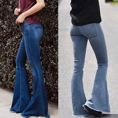 Women Denim High Waist Casual Slim Fit Flared Jeans