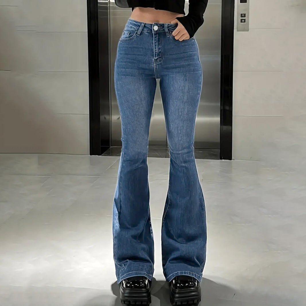 Women Fashion Casual High Waist Micro-Flared Straight Jeans