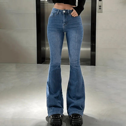 Women Fashion Casual High Waist Micro-Flared Straight Jeans