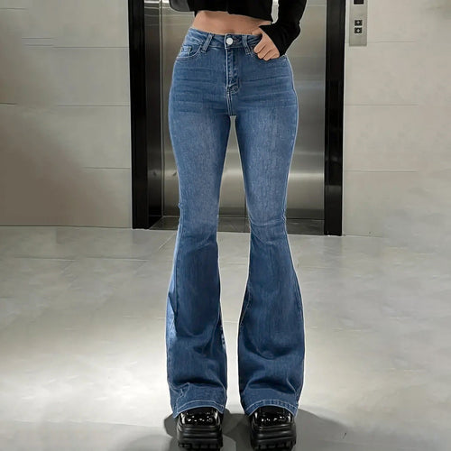 Women Fashion Casual High Waist Micro-Flared Straight Jeans