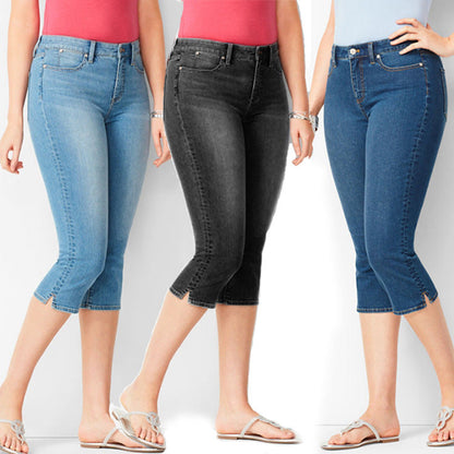 Women Casual Basic Solid Color Cropped Pants Summer Jeans