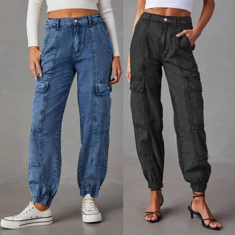 Women Fashion Casual Loose Jogger Cargo Jeans