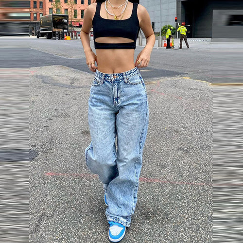 Women Fashion Casual Loose Wide-Leg Jeans