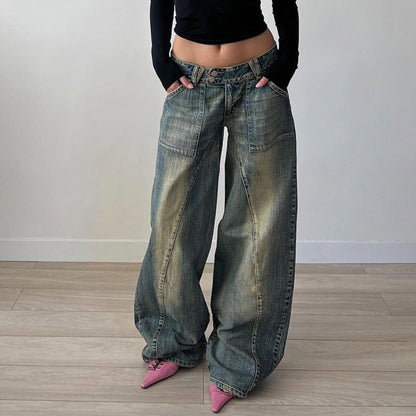 Women Fashion Casual Low Waist Loose Jeans