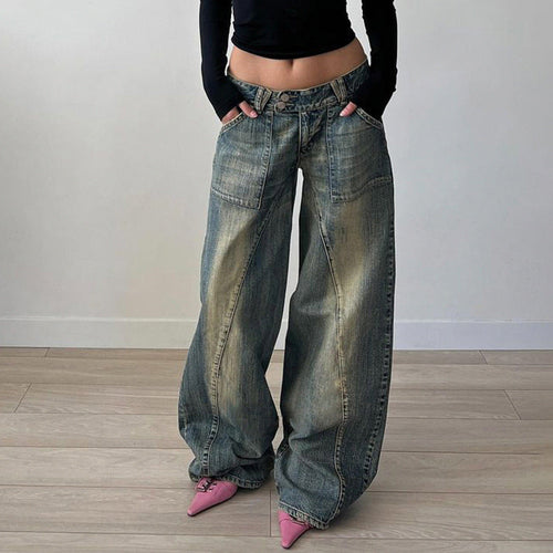 Women Fashion Casual Low Waist Loose Jeans