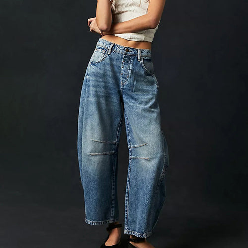 Women Fashion Casual Loose Low Waist Wide Leg Jeans