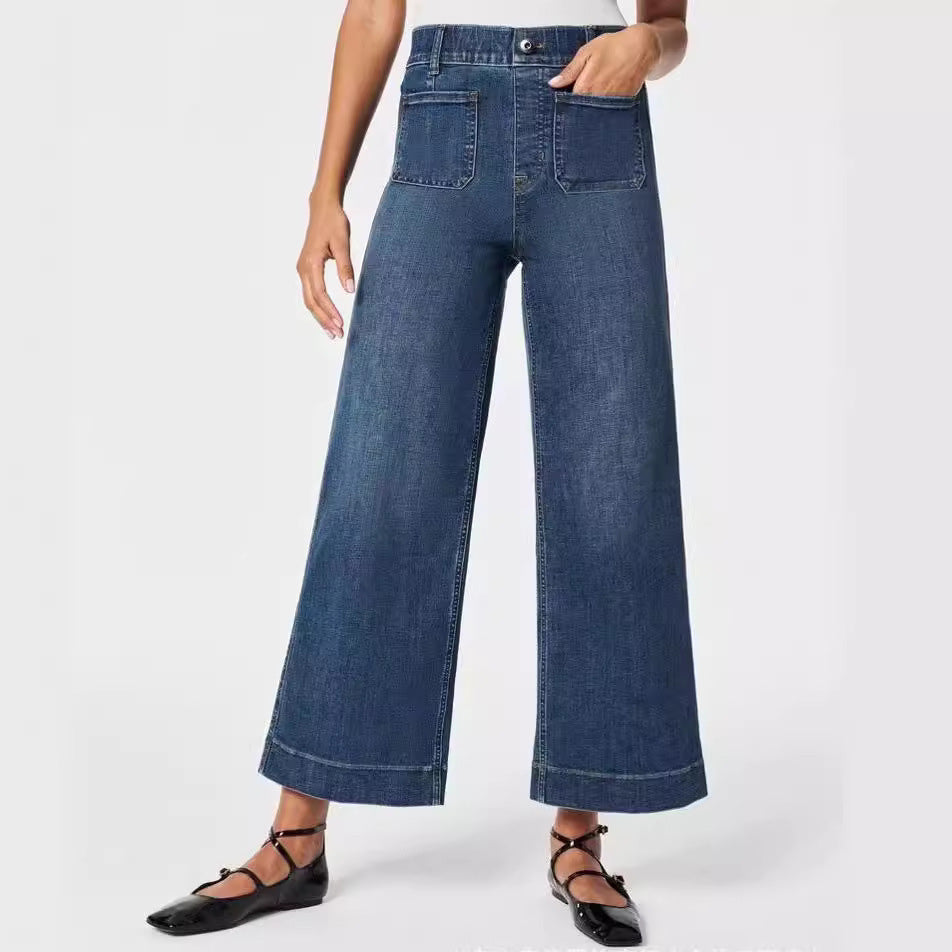 Women Fashion Casual High-Waist Wide Leg Jeans