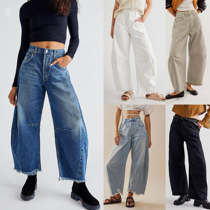 Women Fashion Casual Loose Straight Leg Jeans